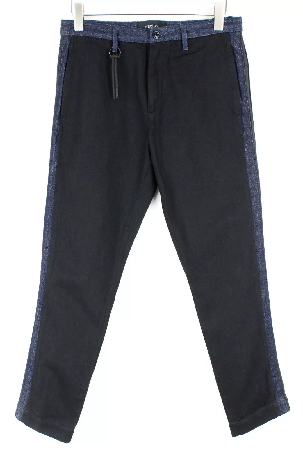 REPLAY Atelier Men Jeans W31/L30 Slim Black Blue Pure Cotton Slit Pocket