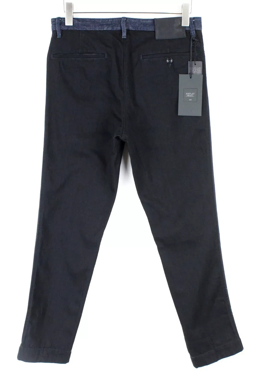 REPLAY Atelier Men Jeans W31/L30 Slim Black Blue Pure Cotton Slit Pocket