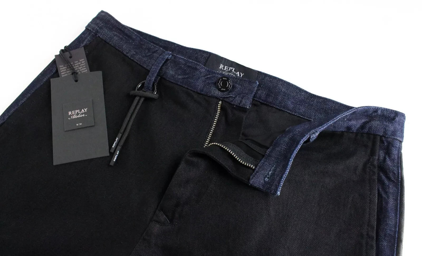 REPLAY Atelier Men Jeans W31/L30 Slim Black Blue Pure Cotton Slit Pocket