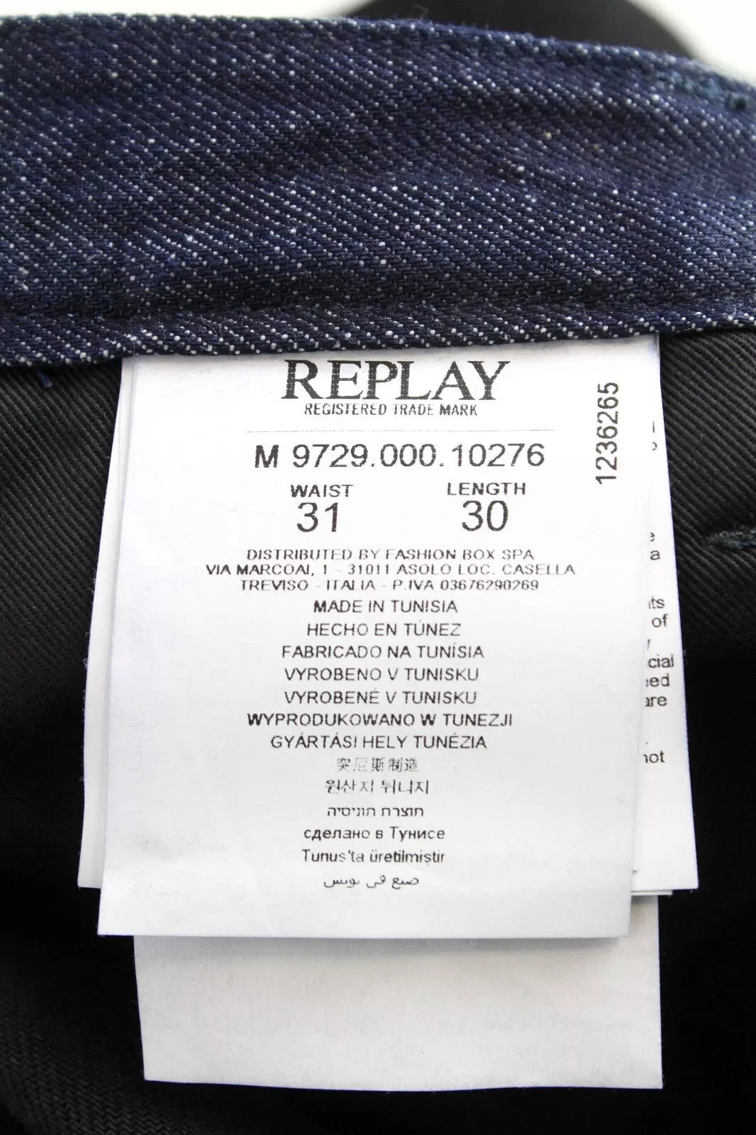 REPLAY Atelier Men Jeans W31/L30 Slim Black Blue Pure Cotton Slit Pocket