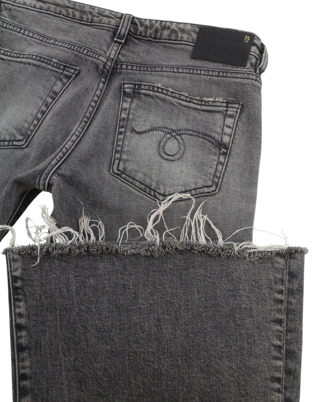 R13 Overflow Boy Flare Women Jeans 25 Leyton Black Stretch Distress Faded PF26