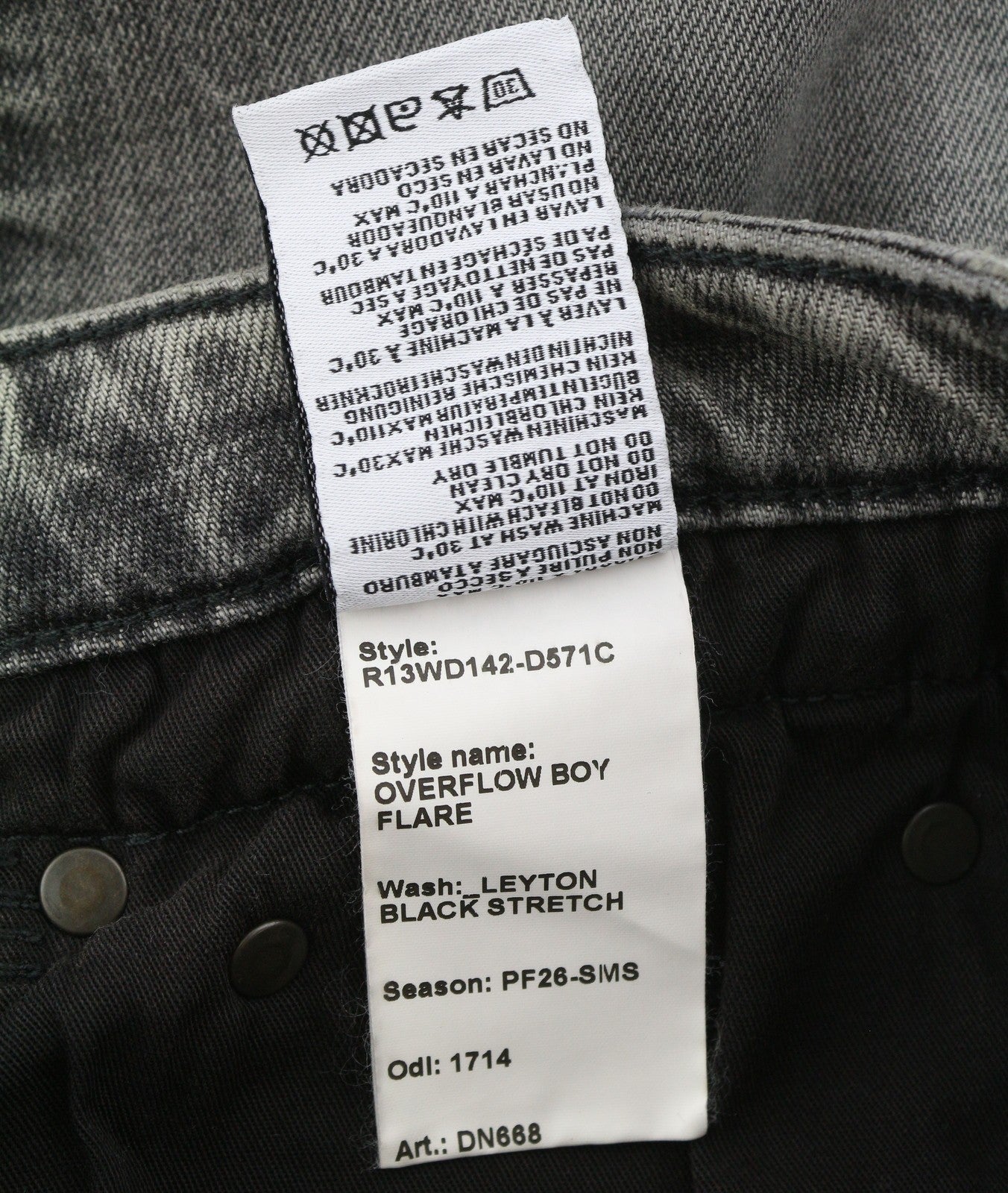 R13 Overflow Boy Flare Women Jeans 25 Leyton Black Stretch Distress Faded PF26