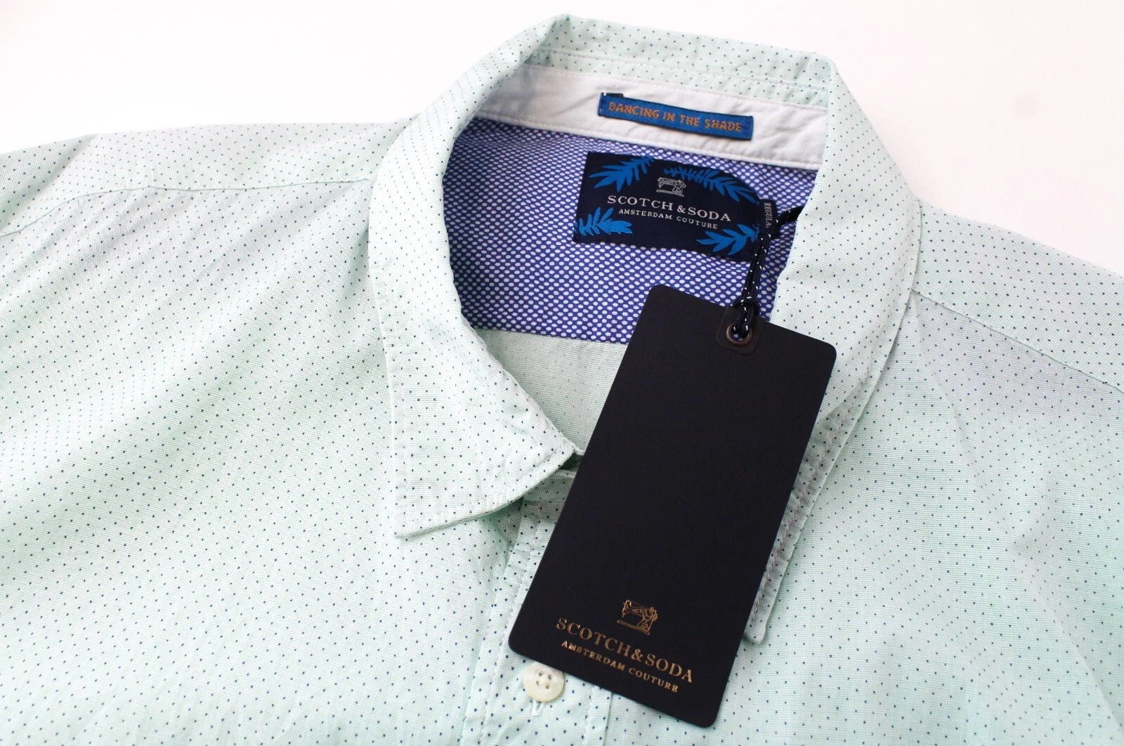 SCOTCH & SODA Ams Couture Men Shirt 2XL Greenish Blue Pure Cotton Dot Patterned