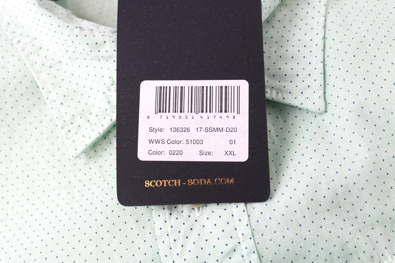 SCOTCH & SODA Ams Couture Men Shirt 2XL Greenish Blue Pure Cotton Dot Patterned