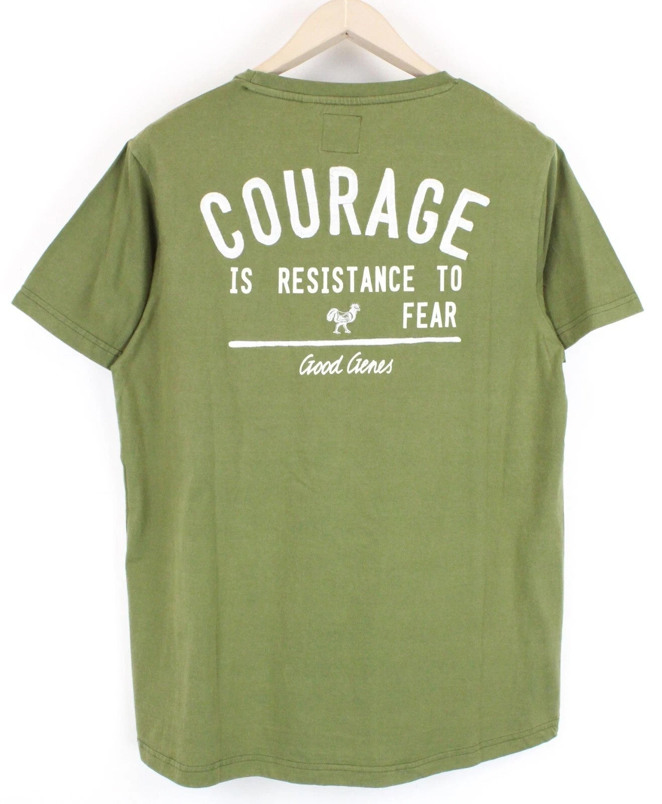 GOOD GENES Men T-Shirt M Green Short Sleeved Cotton Round Neck Logo Pullover