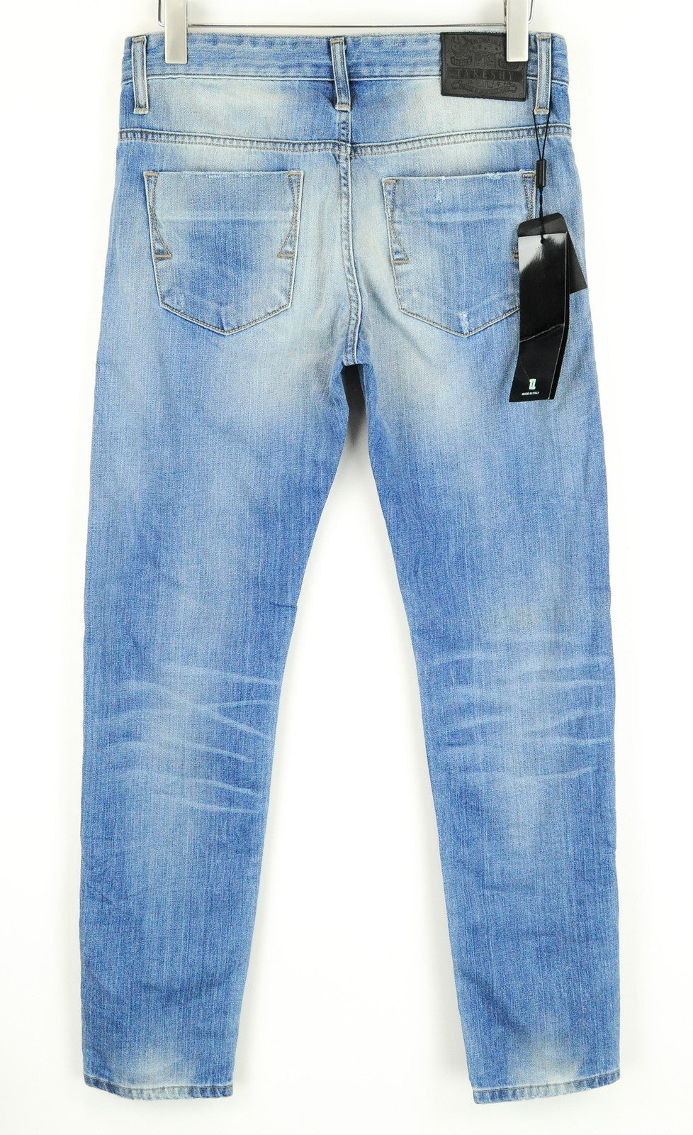 TAKESHY KUROSAWA Men Jeans W32 Slim Fit Light Blue Washed Distressed Cotton_