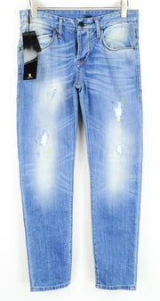 TAKESHY KUROSAWA Men Jeans W32 Slim Fit Light Blue Wash Ripped Pure Cotton