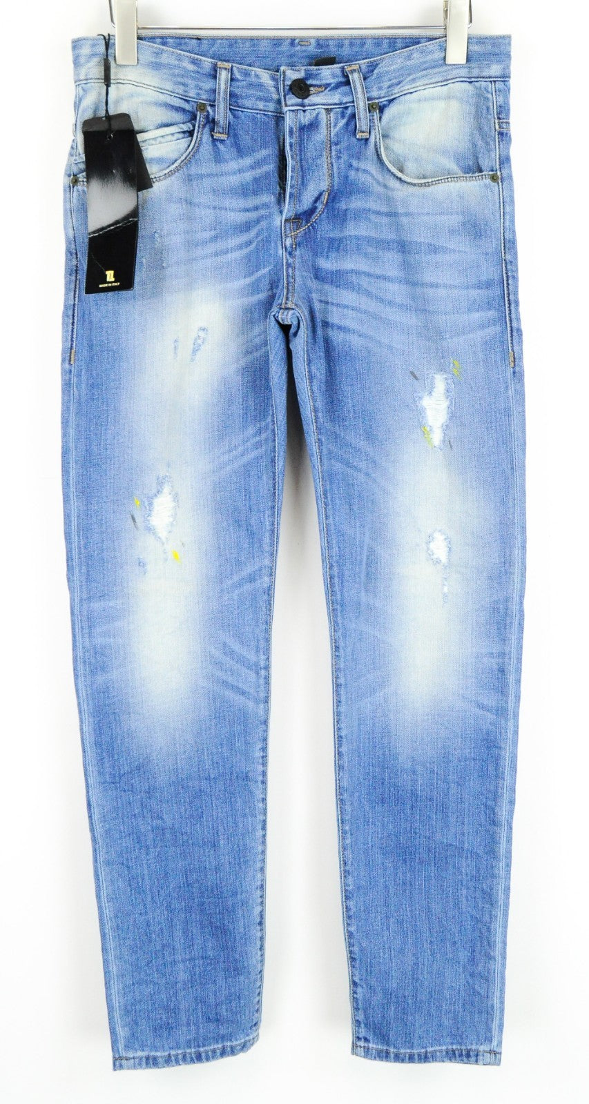 TAKESHY KUROSAWA Men Jeans W32 Slim Fit Light Blue Wash Ripped Pure Cotton