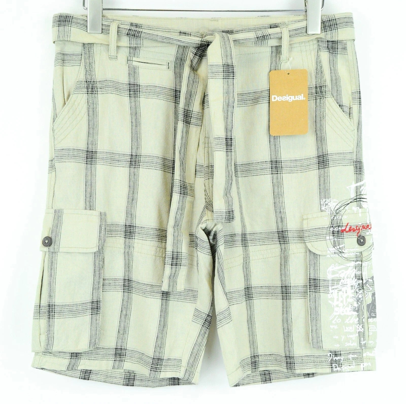 DESIGUAL Pant Marc Men Shorts 30 Cargo Pocketed Linen Cotton Summer Lightweight