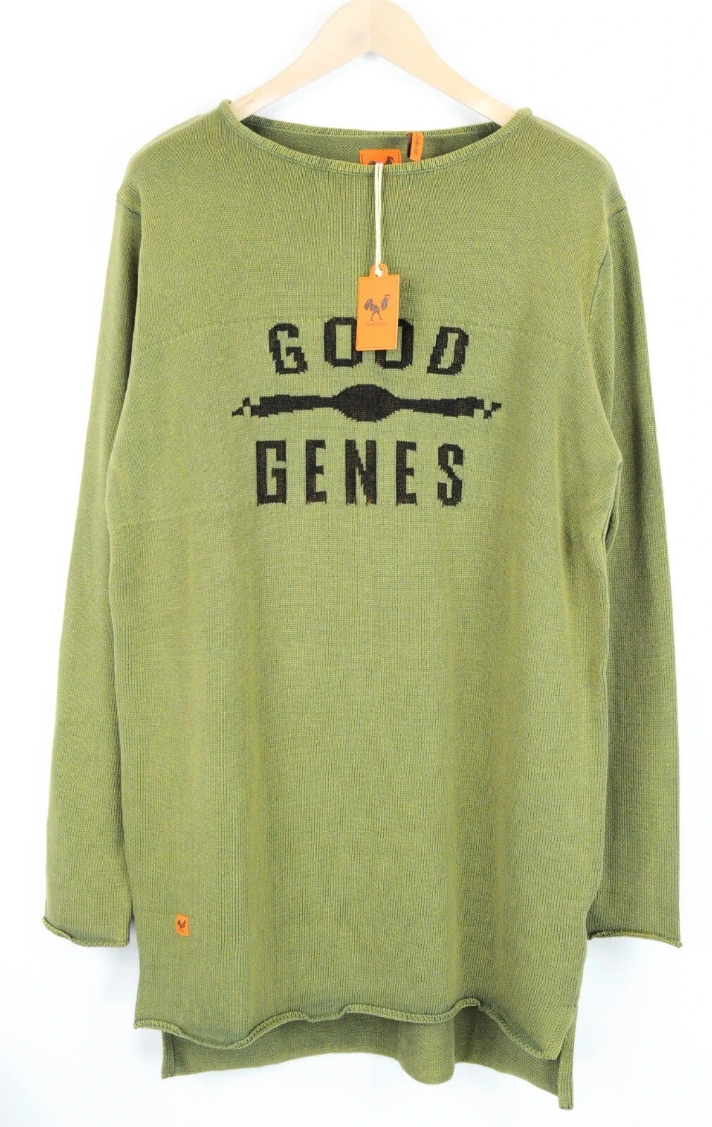 GOOD GENES Men Jumper XL Knitted Logo Crew Neck Casual Long Sweater Ivy Green