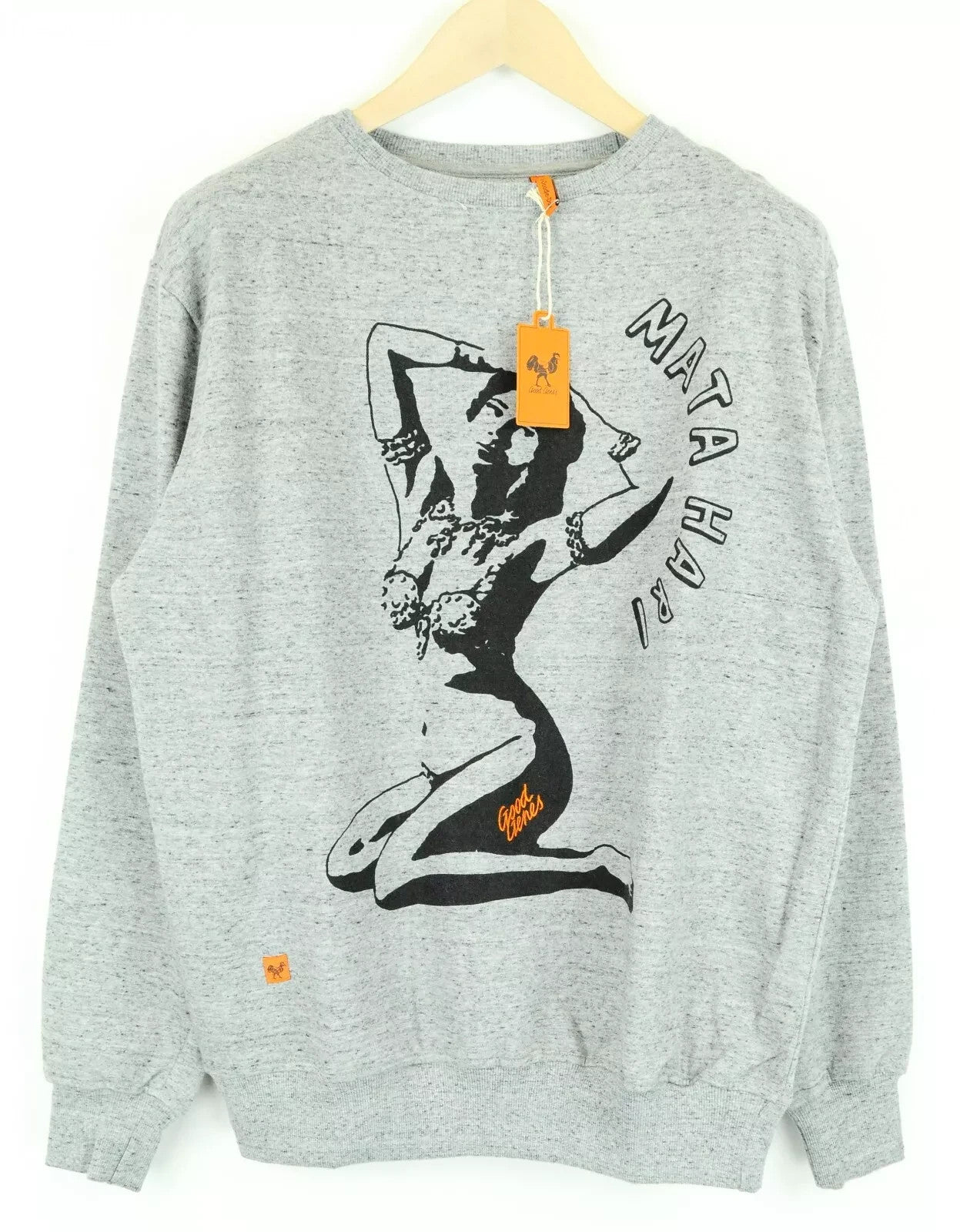GOOD GENES Men Sweatshirt L Space Dye Mata Hari Printed Grey Melange Crew Neck