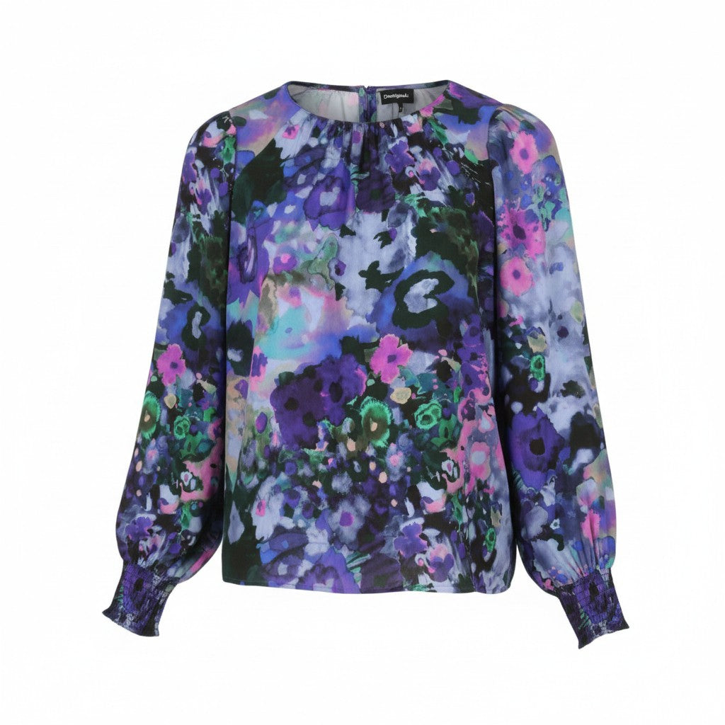 DESIGUAL Blus Cairo Rep Women Blouse S Colourful Floral Print Long Sleeve