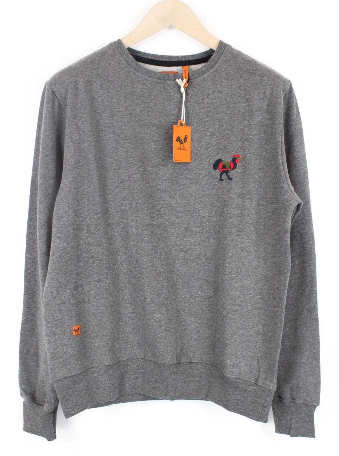 GOOD GENES Men Sweatshirt S Embroidered Pure Cotton Mid-Grey Crew Neck Melange