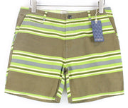SCOTCH & SODA Men Shorts W32 Chino Style Casual Cotton Green Striped Pattern C