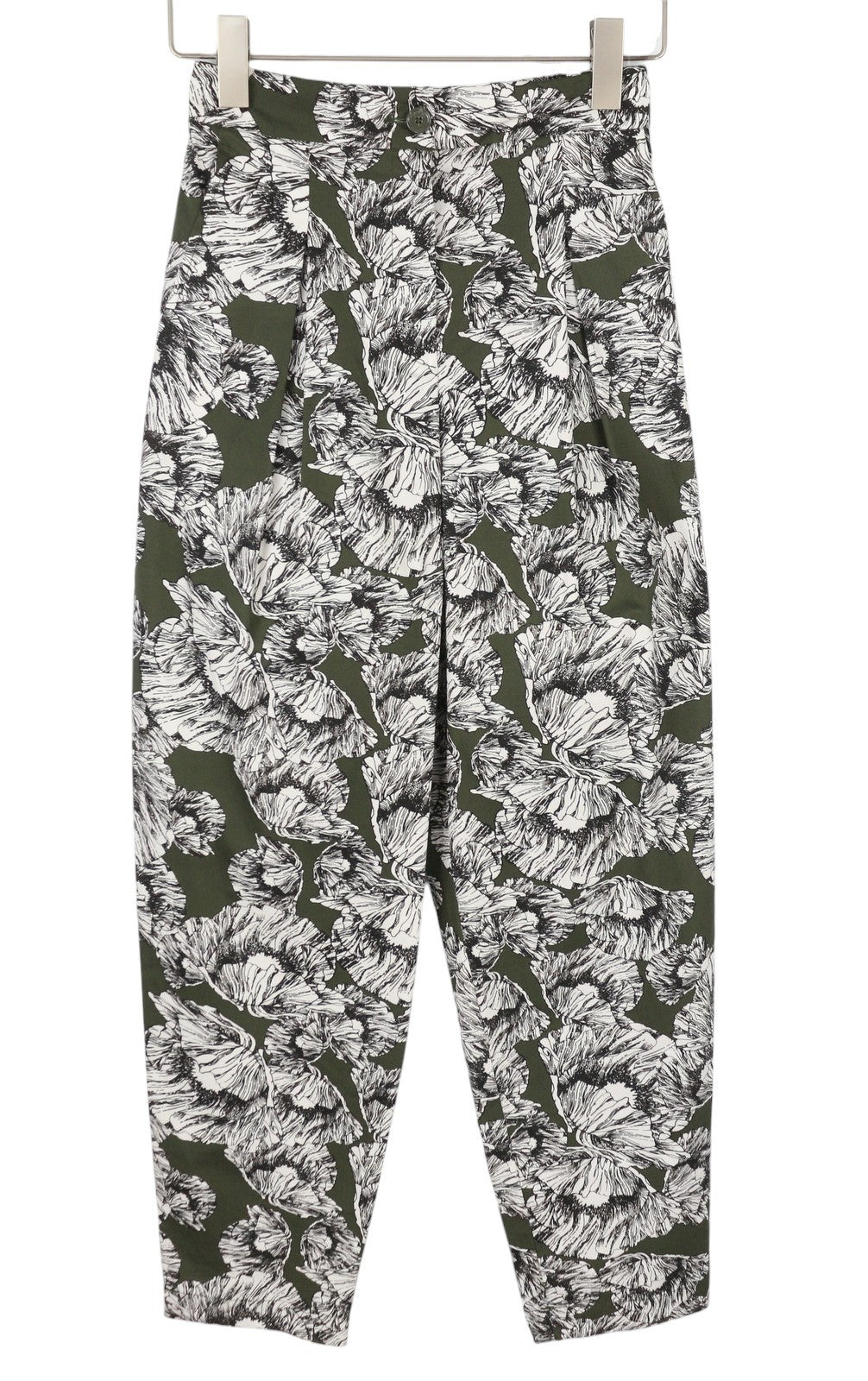 MAX&CO. Women Trousers EU34 Khaki Floral Print Cotton Elastic Waist Cropped