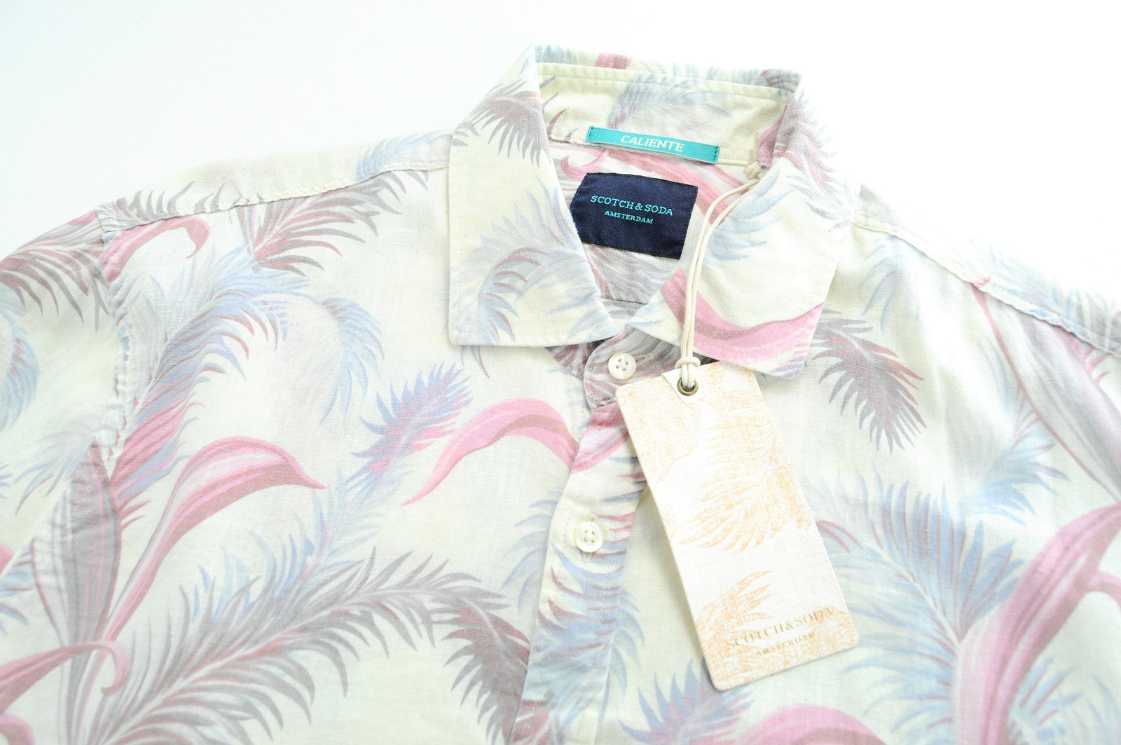 SCOTCH & SODA Caliente Men Shirt ~M Floral Print Cutaway Collar Button-Up Twill