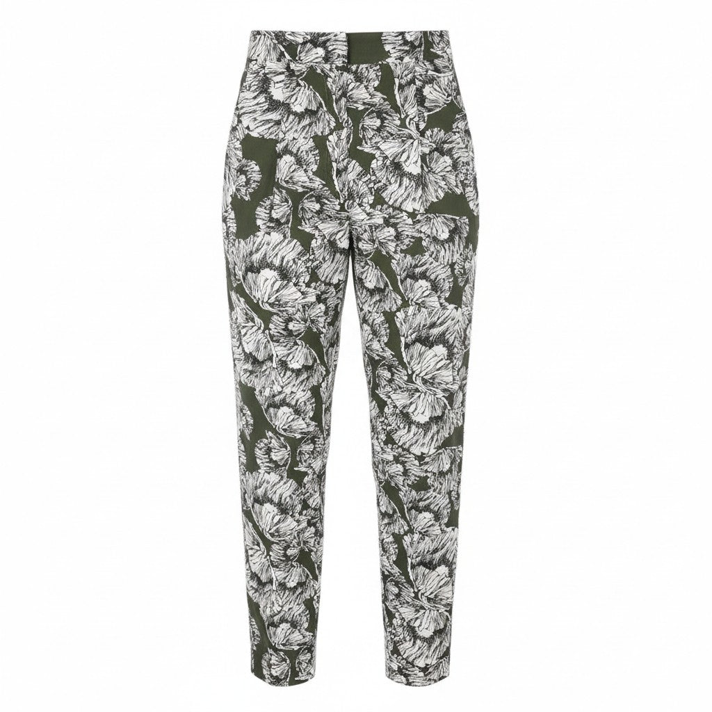 MAX&CO. Women Trousers EU34 Khaki Flower Print Cotton Elastic Waist Cropped