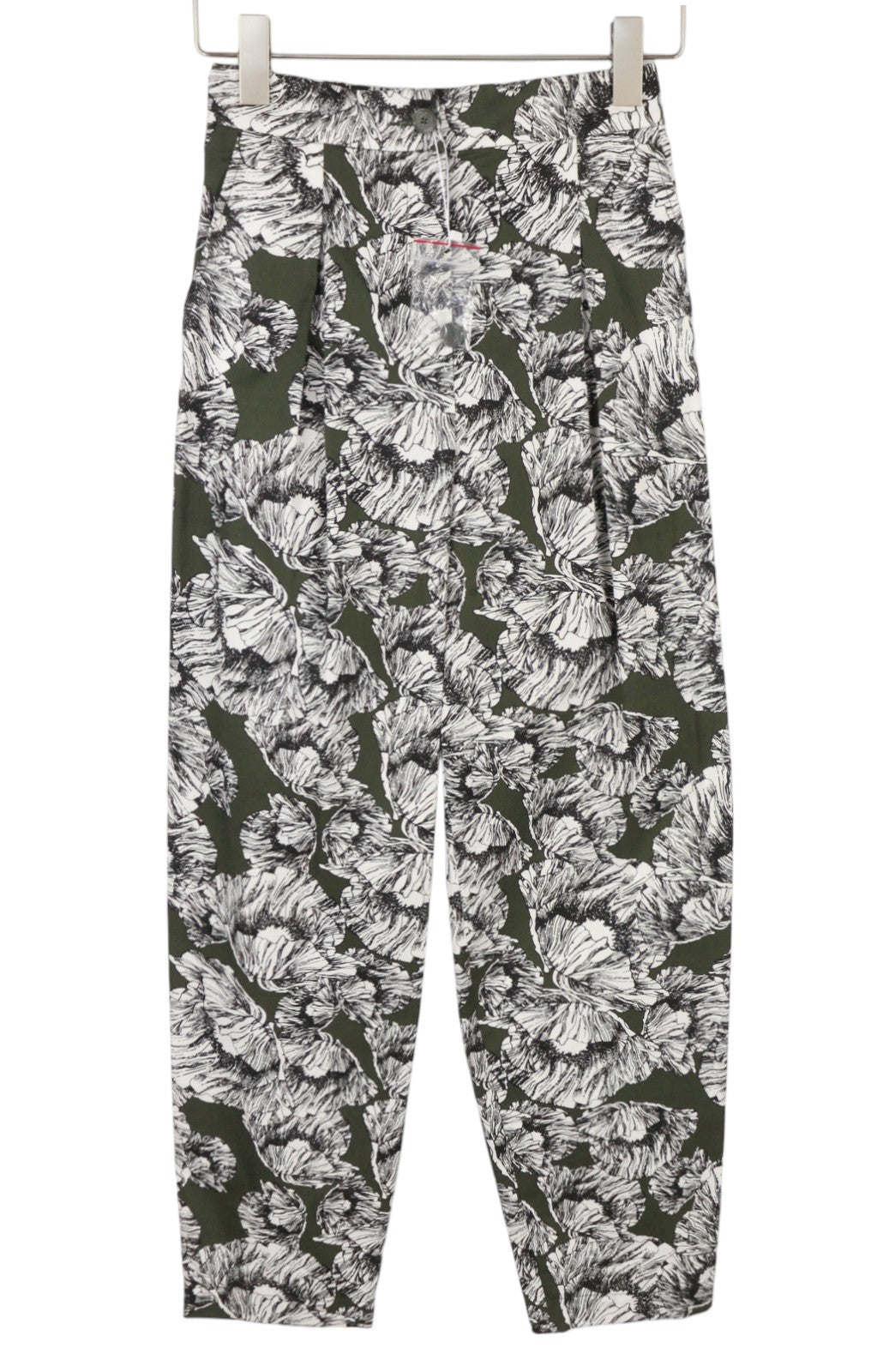 MAX&CO. Women Trousers EU34 Khaki Flower Print Cotton Elastic Waist Cropped