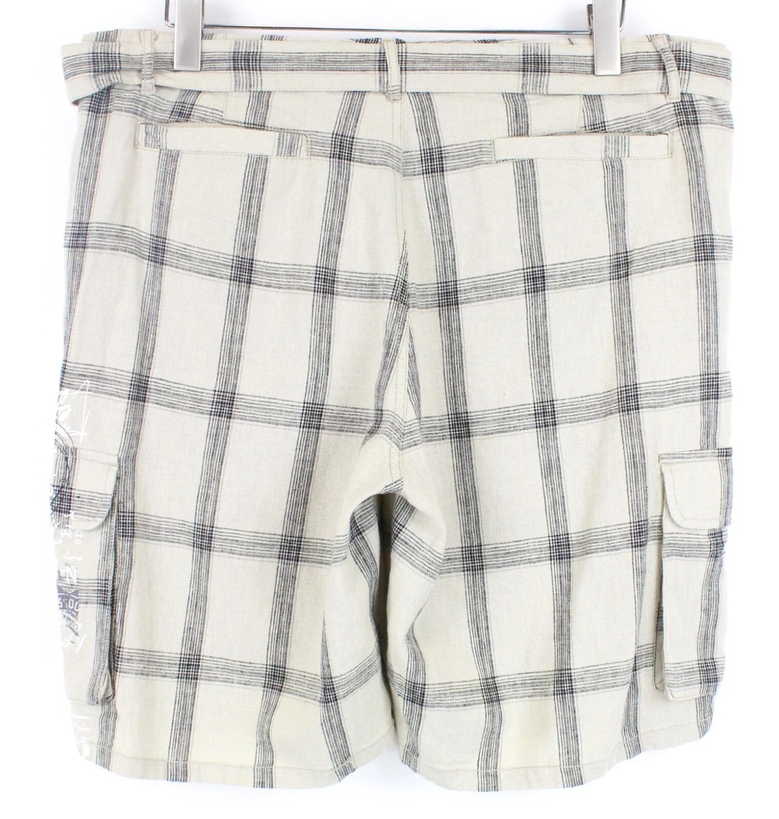 DESIGUAL Pant Marc Men Shorts 36 Cargo Checked Pattern Belted Front Tie Linen