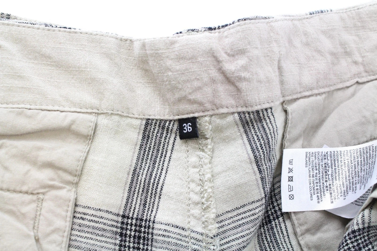 DESIGUAL Pant Marc Men Shorts 36 Cargo Checked Pattern Belted Front Tie Linen