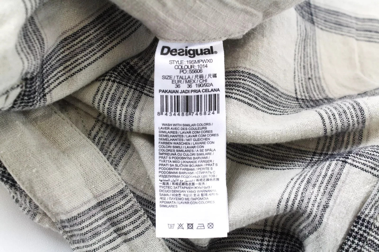DESIGUAL Pant Marc Men Shorts 36 Cargo Checked Pattern Belted Front Tie Linen