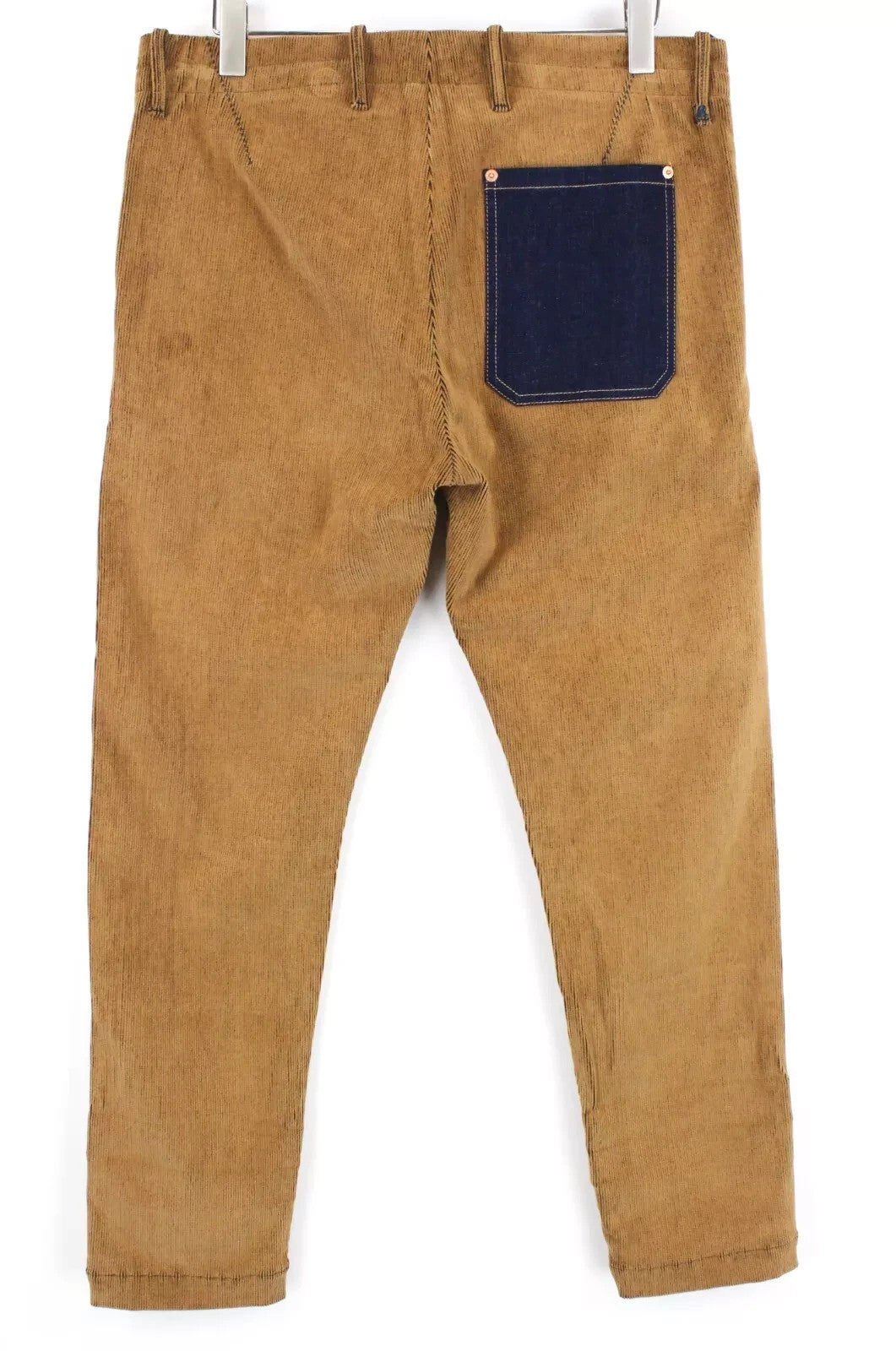 REPLAY Men Trousers W34/L30 Corduroy Chino Brown Button-Fly Patched Back Pocket