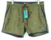 SCOTCH & SODA Ams Couture Men Swimwear ~W37 Green Embroidered Pull On Trunks