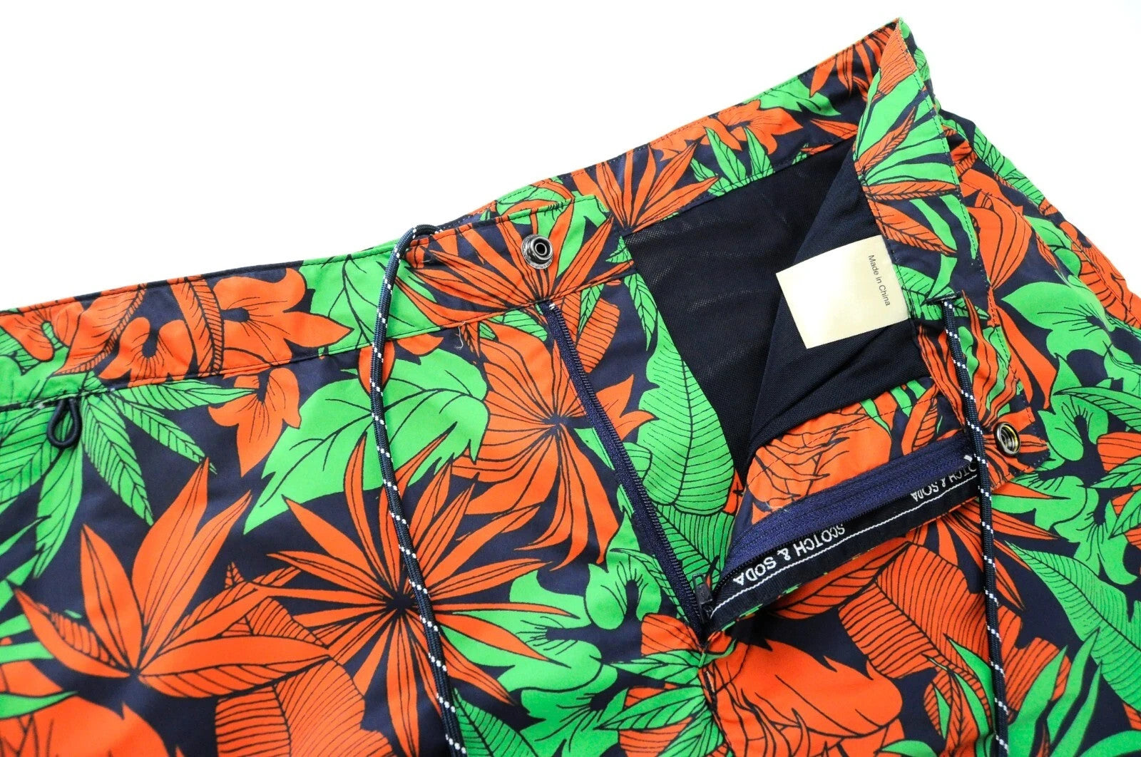SCOTCH & SODA Ams Couture Men Swimwear ~W35 Green Orange Leaf Pattern Trunks