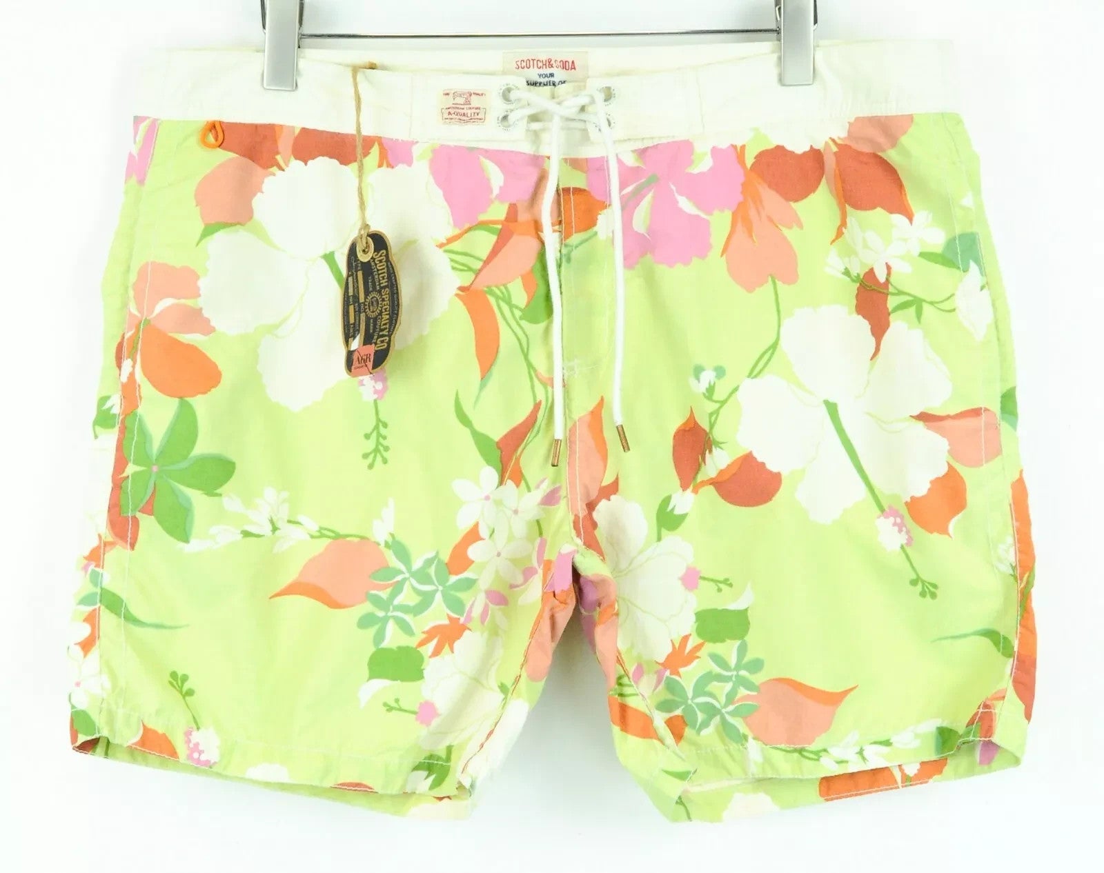 SCOTCH & SODA Ams Couture Men Swimwear 2XL Green Flower Pattern Pull On Trunks