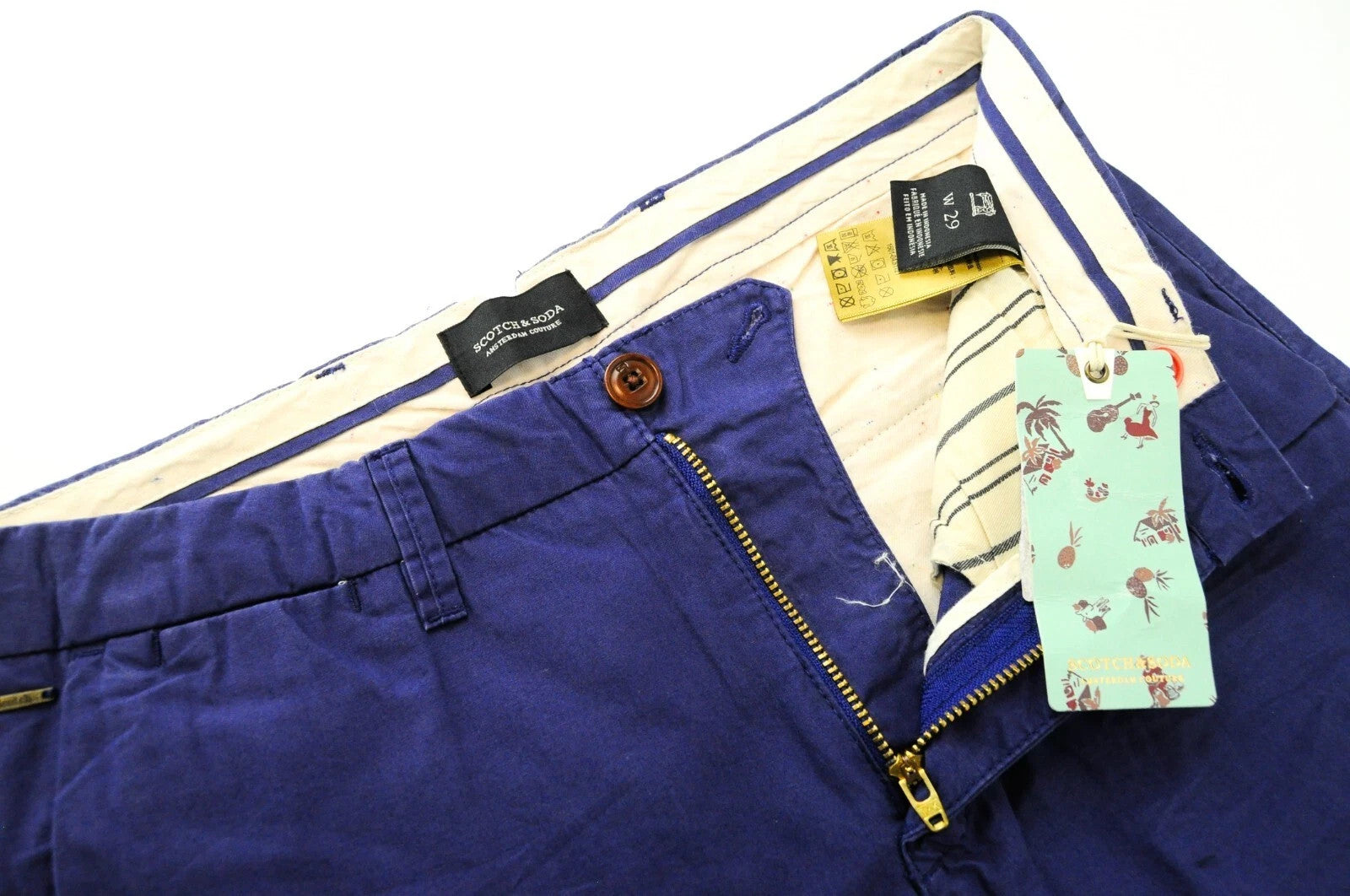 SCOTCH & SODA Ams Couture Men Shorts W29 Blue Pure Cotton Summer Slit Pockets