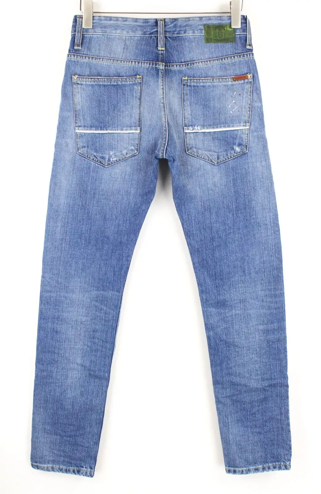 TAKESHY KUROSAWA Men Jeans W30 Distressed Painted Button-Fly Slim Denim Blue