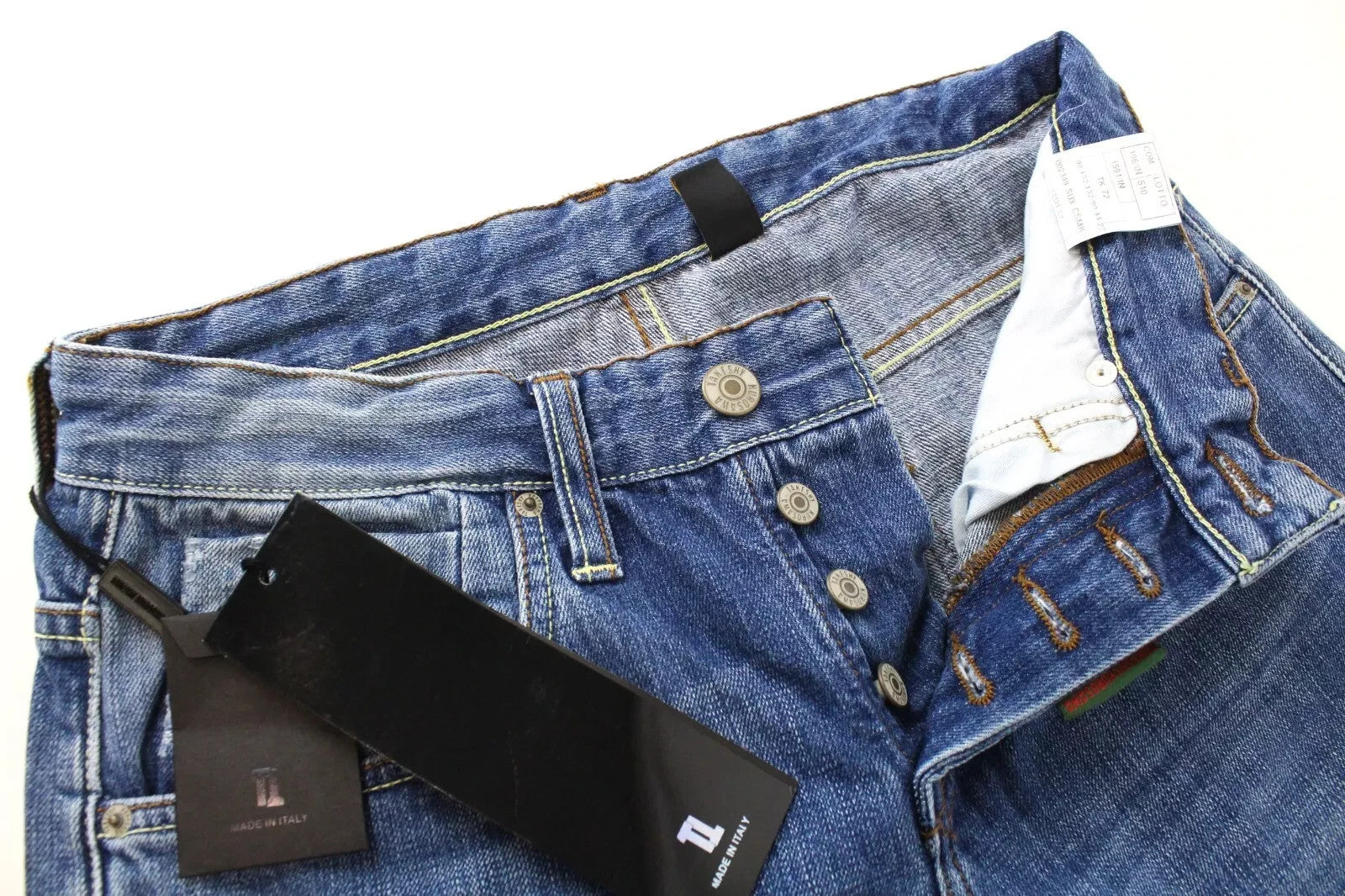 TAKESHY KUROSAWA Men Jeans W30 Distressed Painted Button-Fly Slim Denim Blue