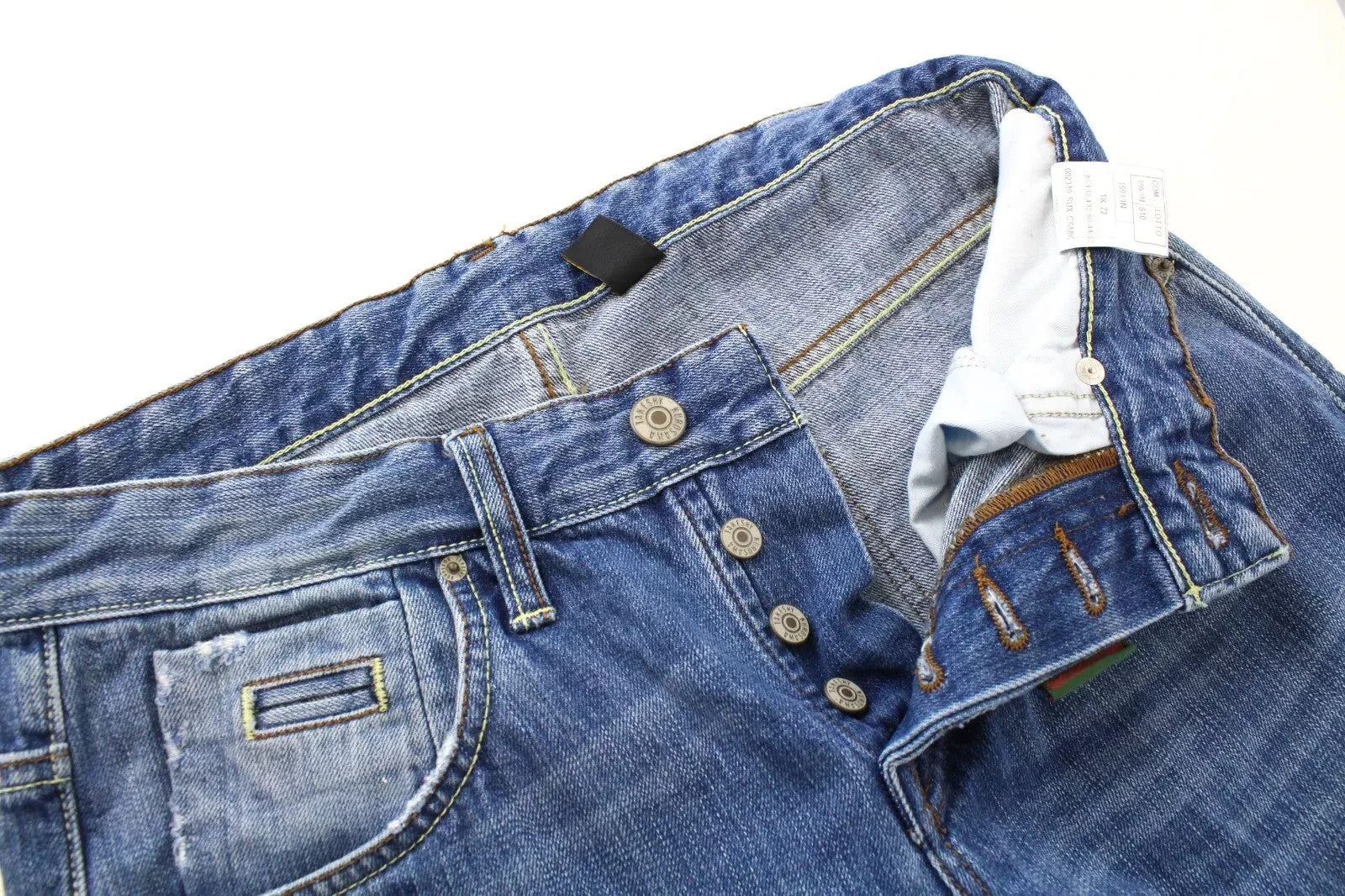 TAKESHY KUROSAWA Men Jeans W32 Slim Denim Blue Distressed Painted Button-Fly