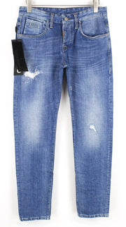 TAKESHY KUROSAWA Men Jeans W34 Button-Fly Slim Denim Blue Distressed Painted
