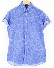 HARMONT & BLAINE Men Shirt M Blue Pure Cotton Short Sleeve Patterned Collared