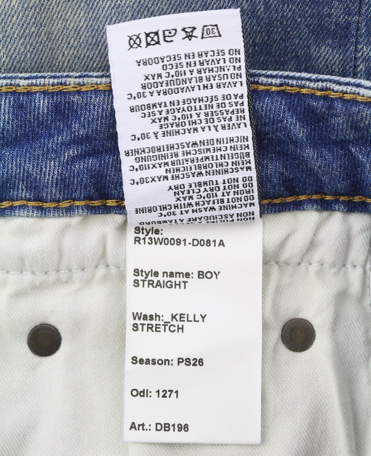 R13 Boy Straight Women Jeans 26 Kelly Stretch Cropped Faded Whiskers Blue PS26