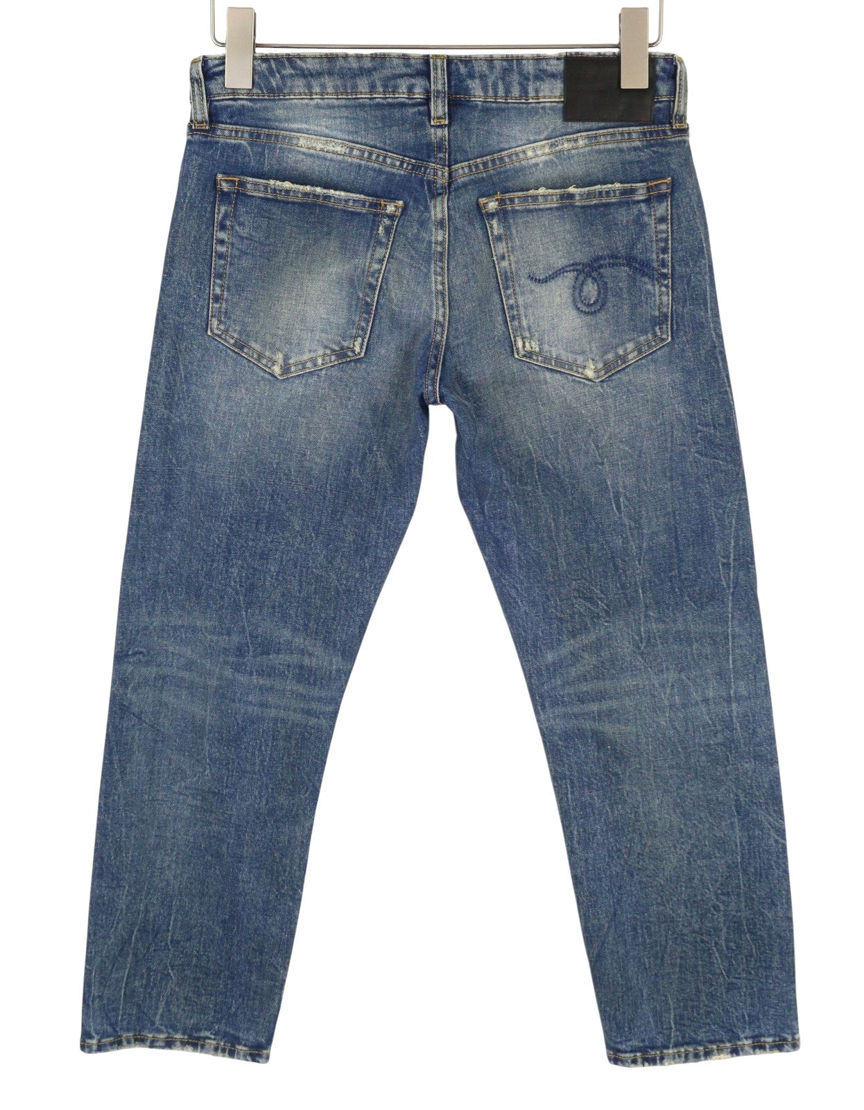 R13 Boy Straight Women Jeans 26 Kelly Stretch Cropped Faded Whiskers Blue PS26
