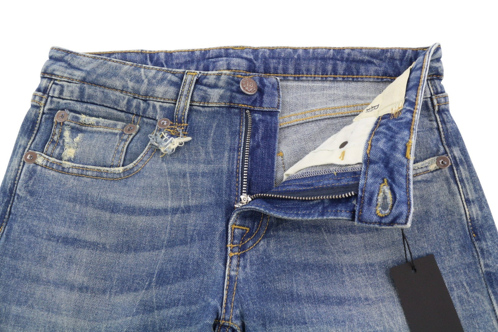 R13 Boy Straight Women Jeans 26 Kelly Stretch Cropped Faded Whiskers Blue PS26