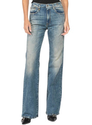 R13 Jane Women Jeans 25 Kelly Stretch High Rise Wide Leg Faded Whiskers SS26