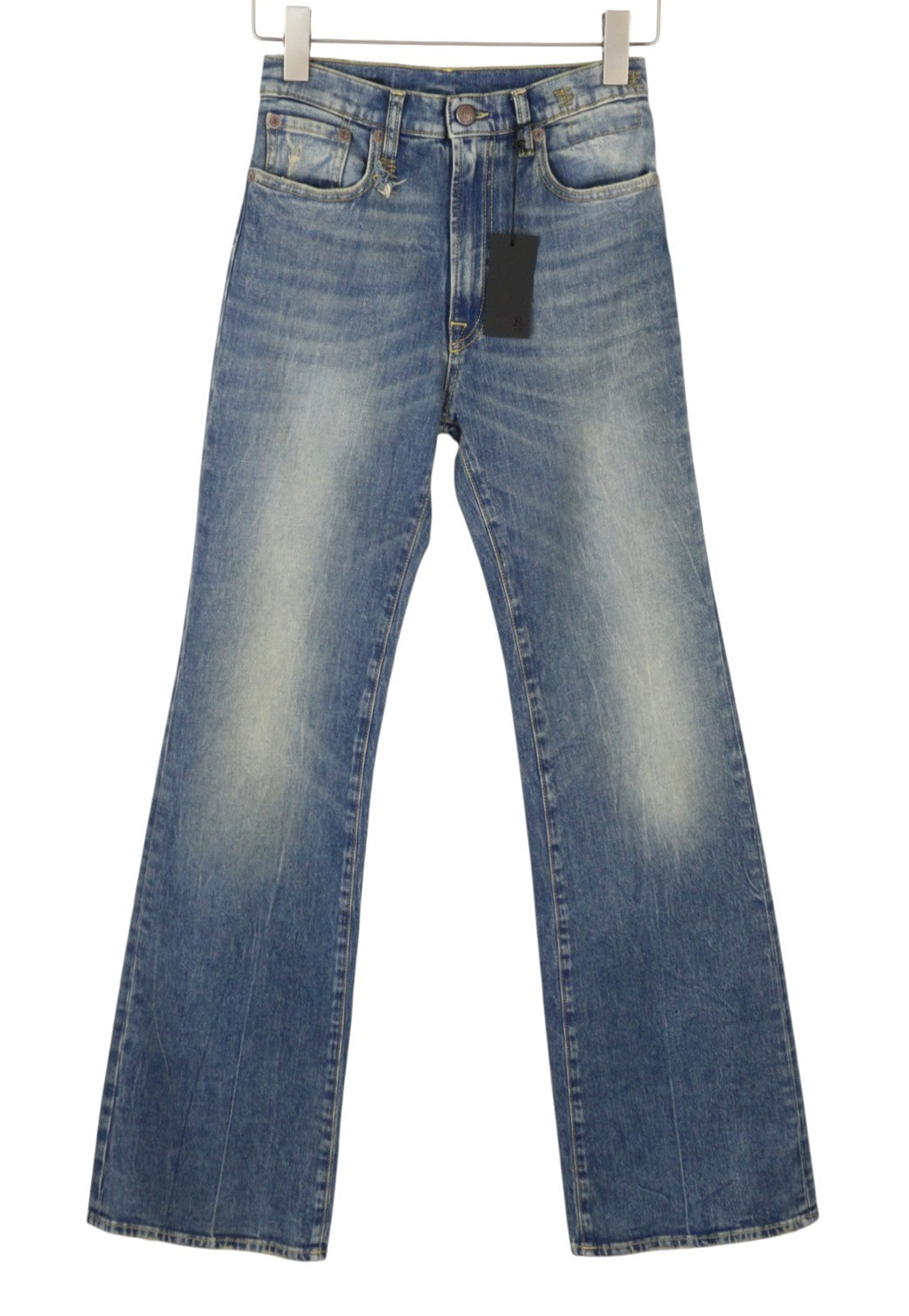 R13 Jane Women Jeans 25 Kelly Stretch High Rise Wide Leg Faded Whiskers SS26