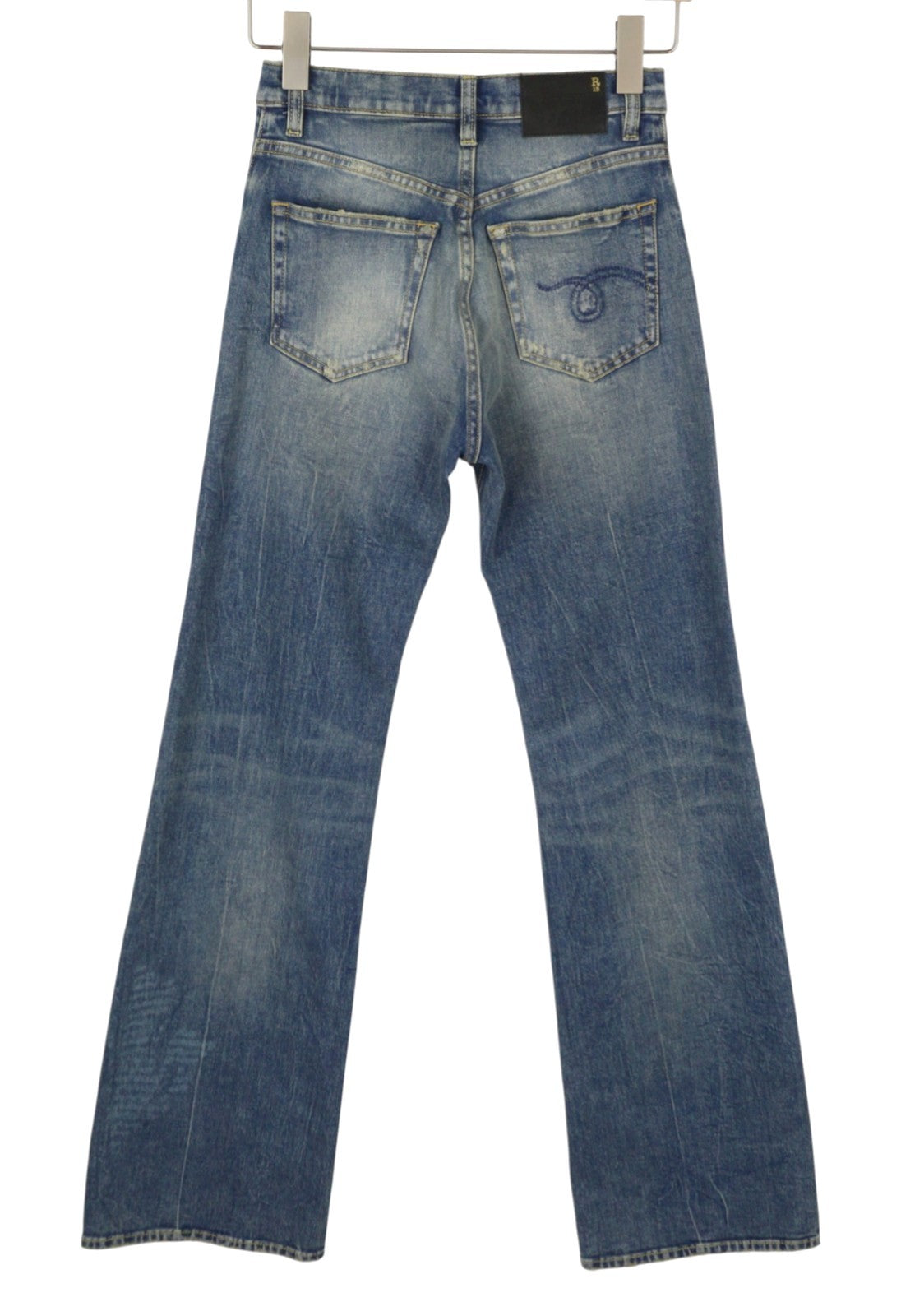 R13 Jane Women Jeans 25 Kelly Stretch High Rise Wide Leg Faded Whiskers SS26