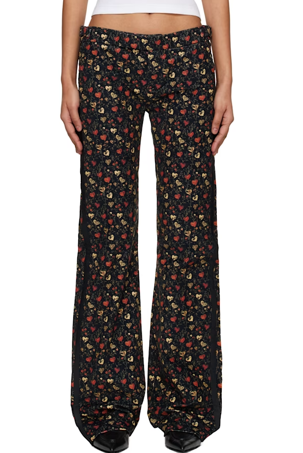 R13 Boy Flare Tuxedo Women Trousers 29 Multicolor Hearts On Black Soft PS26