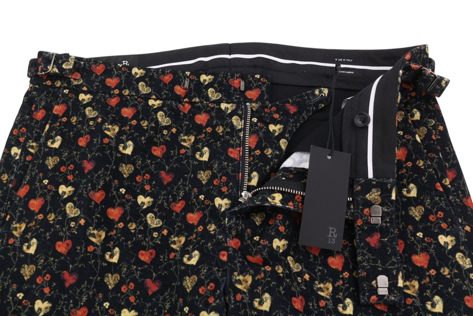 R13 Boy Flare Tuxedo Women Trousers 29 Multicolor Hearts On Black Soft PS26