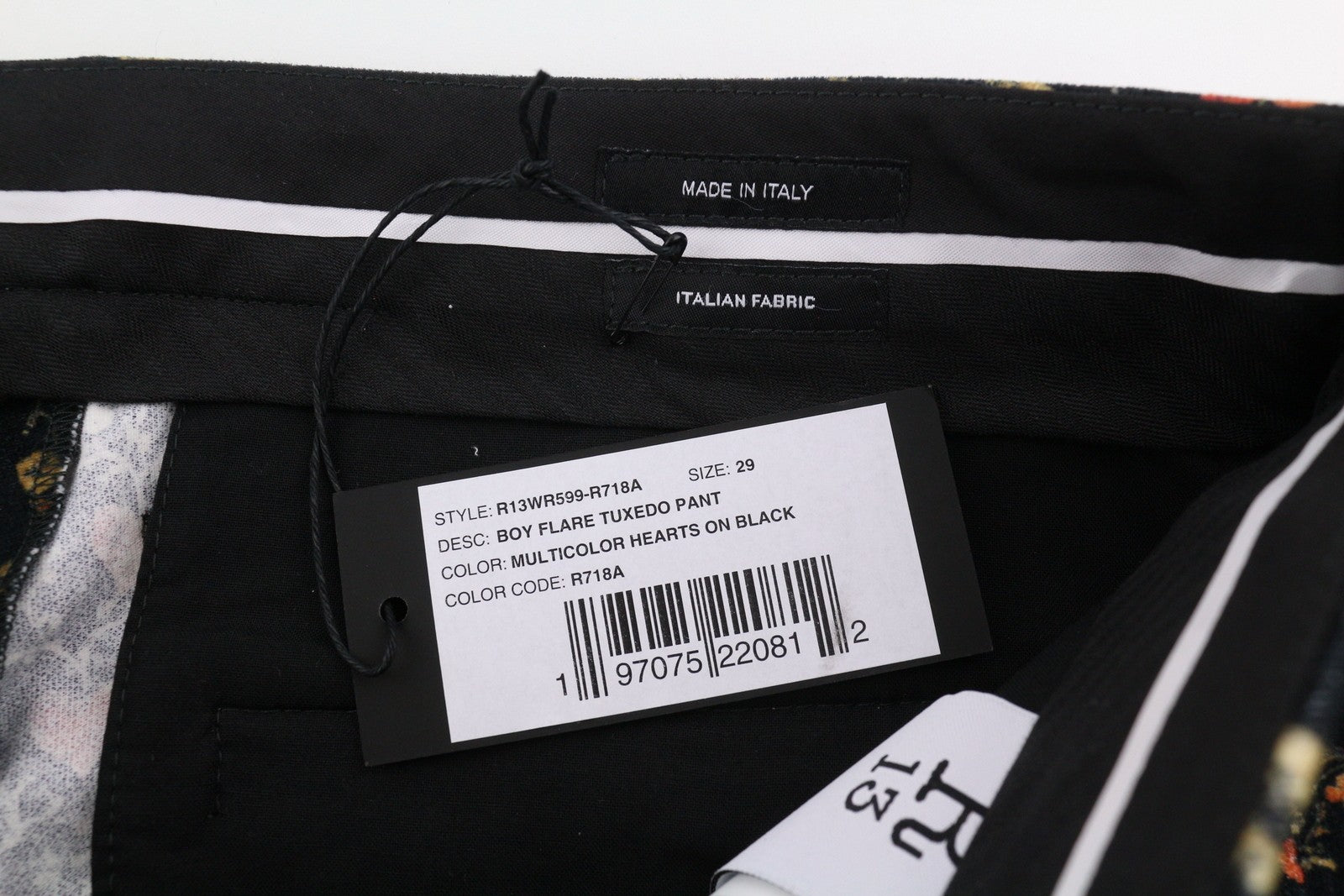 R13 Boy Flare Tuxedo Women Trousers 29 Multicolor Hearts On Black Soft PS26