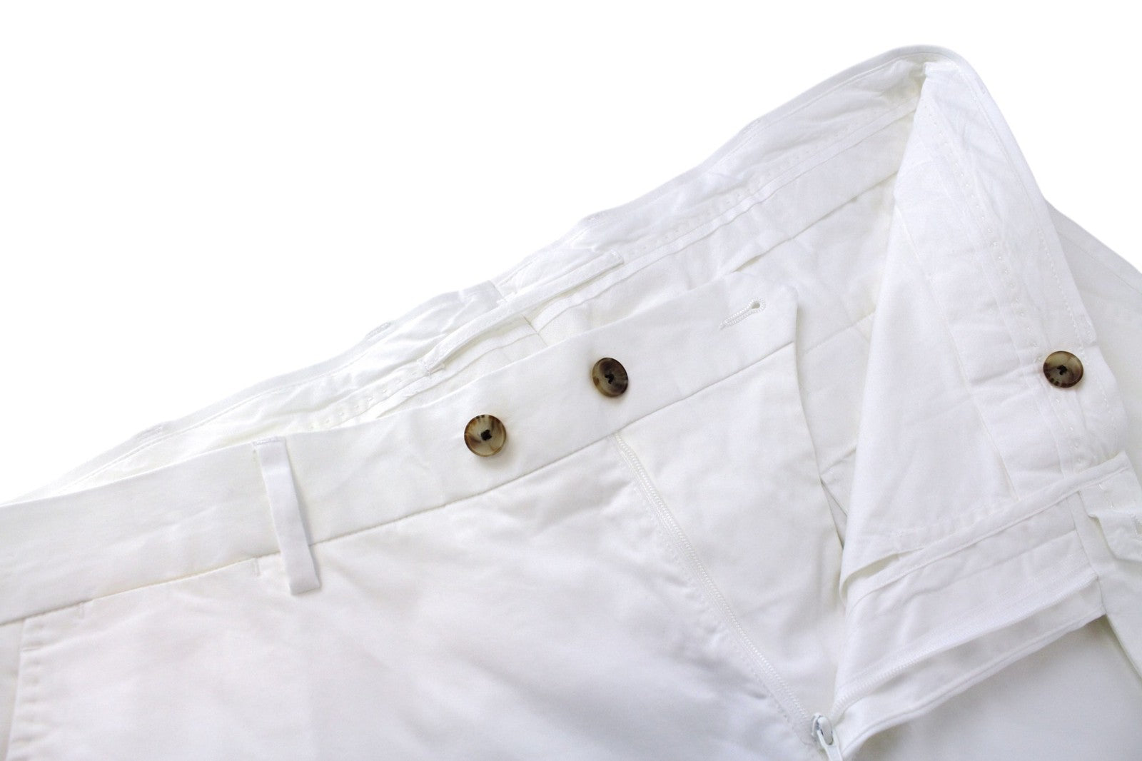 SUITSUPPLY Porto Men Trousers UK40R White Cotton Stretch Pleated Slit Pocket