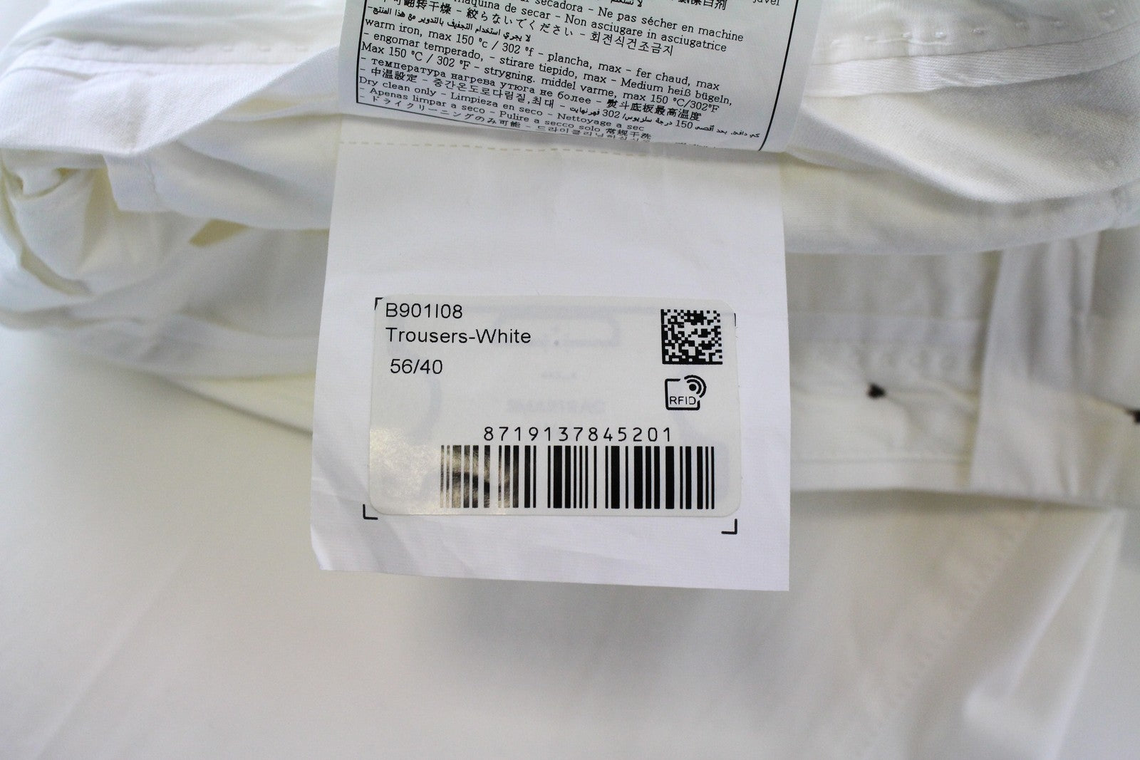 SUITSUPPLY Porto Men Trousers UK40R White Cotton Stretch Pleated Slit Pocket