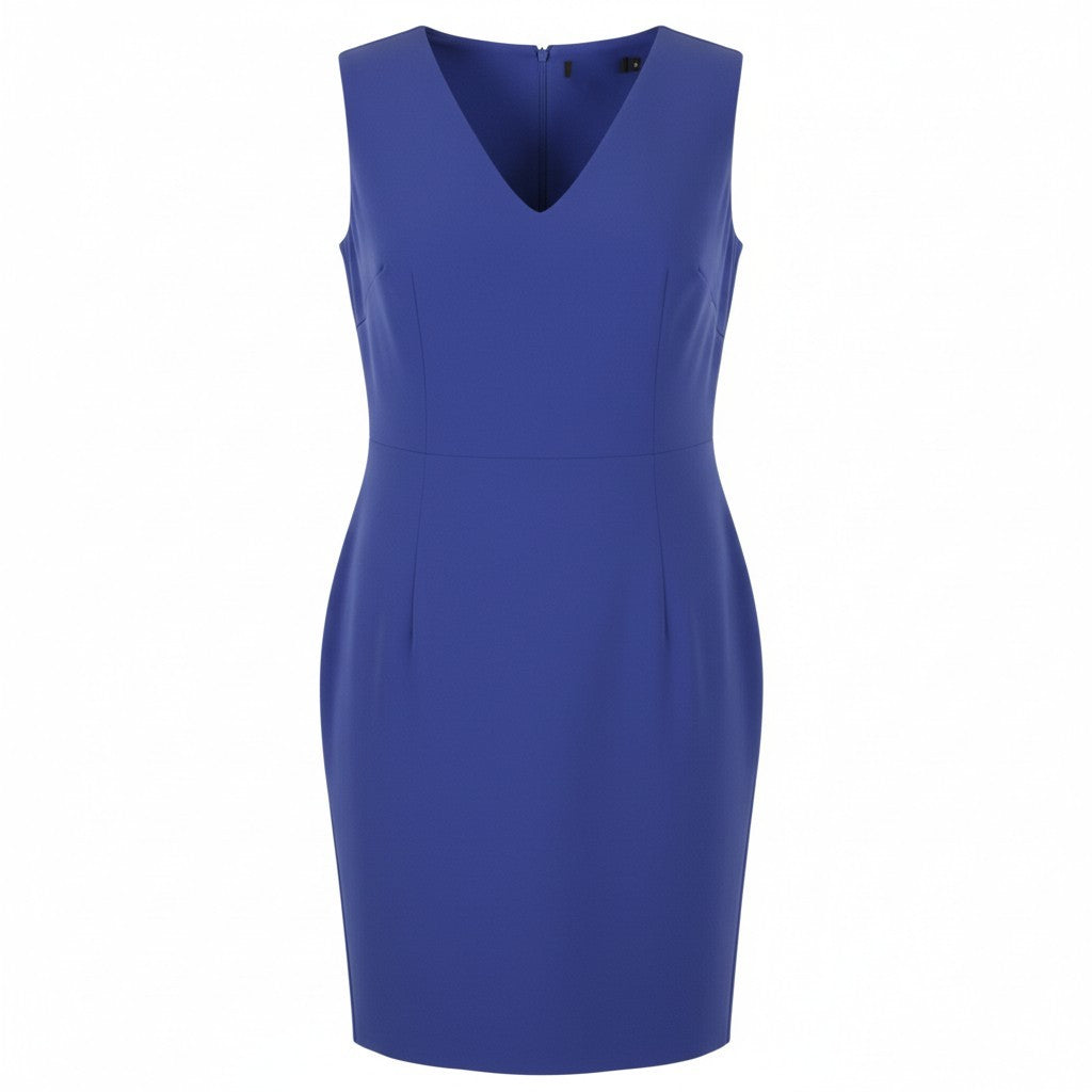MARINA RINALDI Women Dress EU52 Blue V-Neck Sleeveless Knee-Length