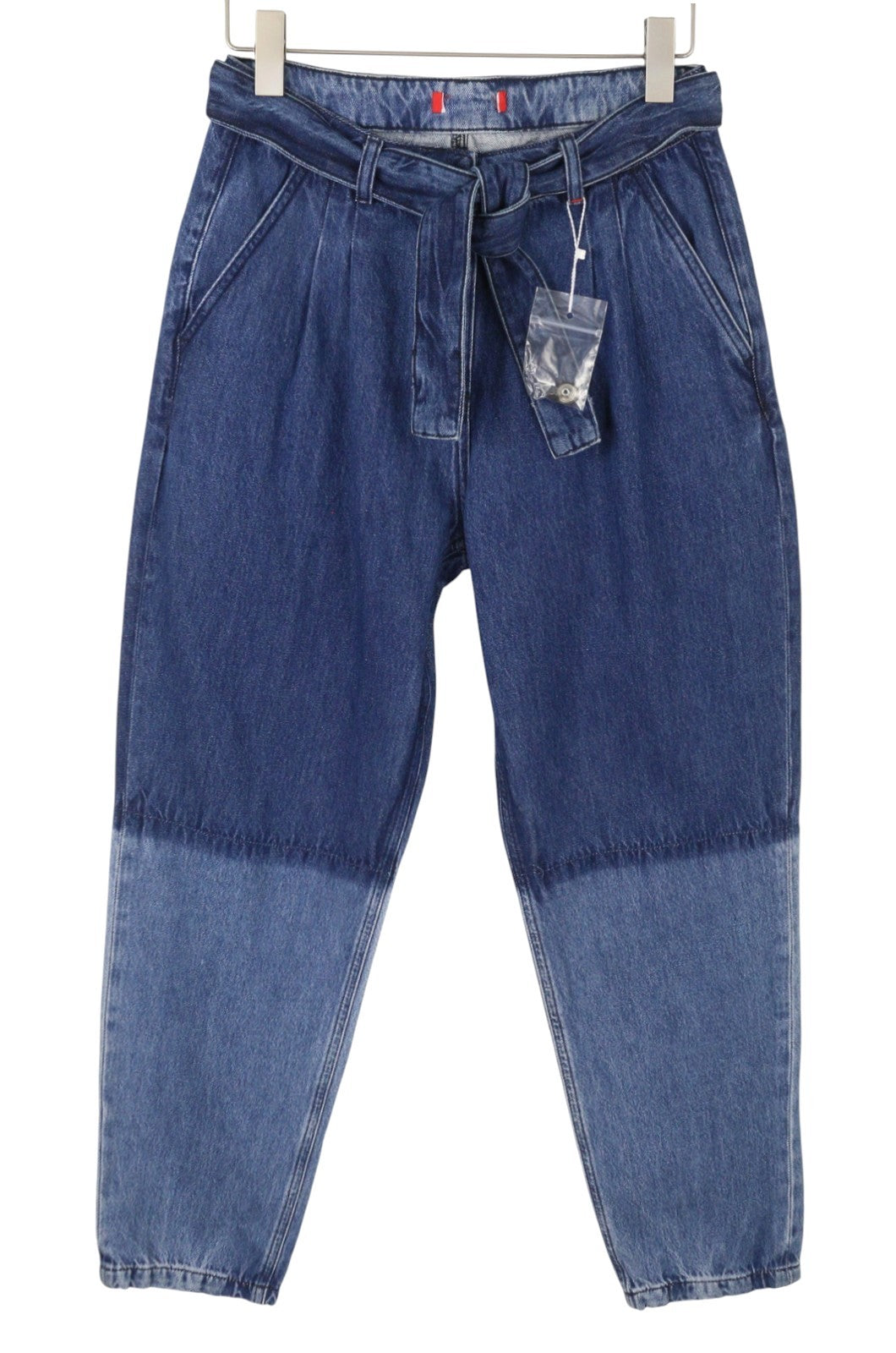 MAX&CO. Women Jeans W29 Blue Faded Pleated Belted Straight Loose Fit High Waist
