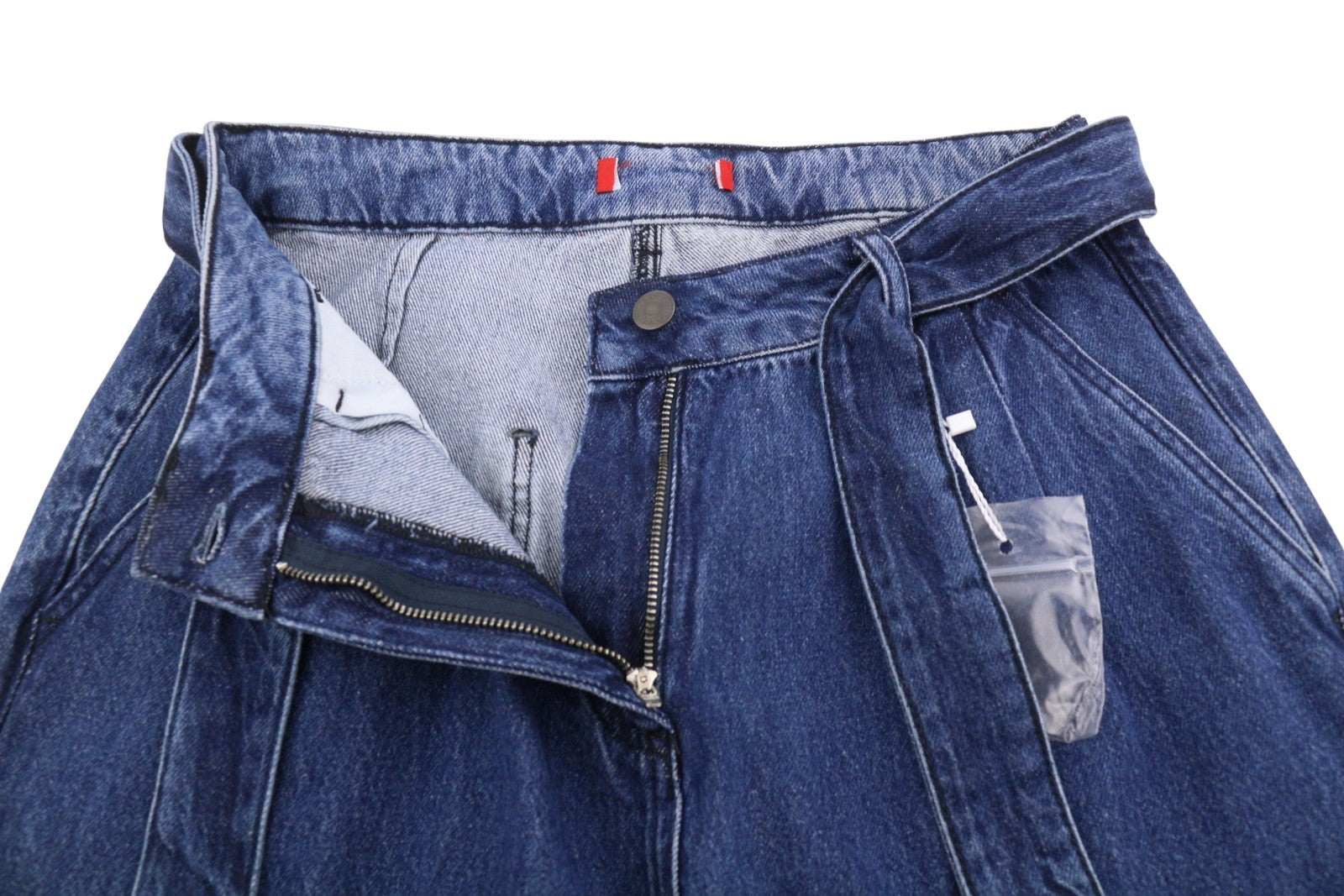 MAX&CO. Women Jeans W29 Blue Faded Pleated Belted Straight Loose Fit High Waist