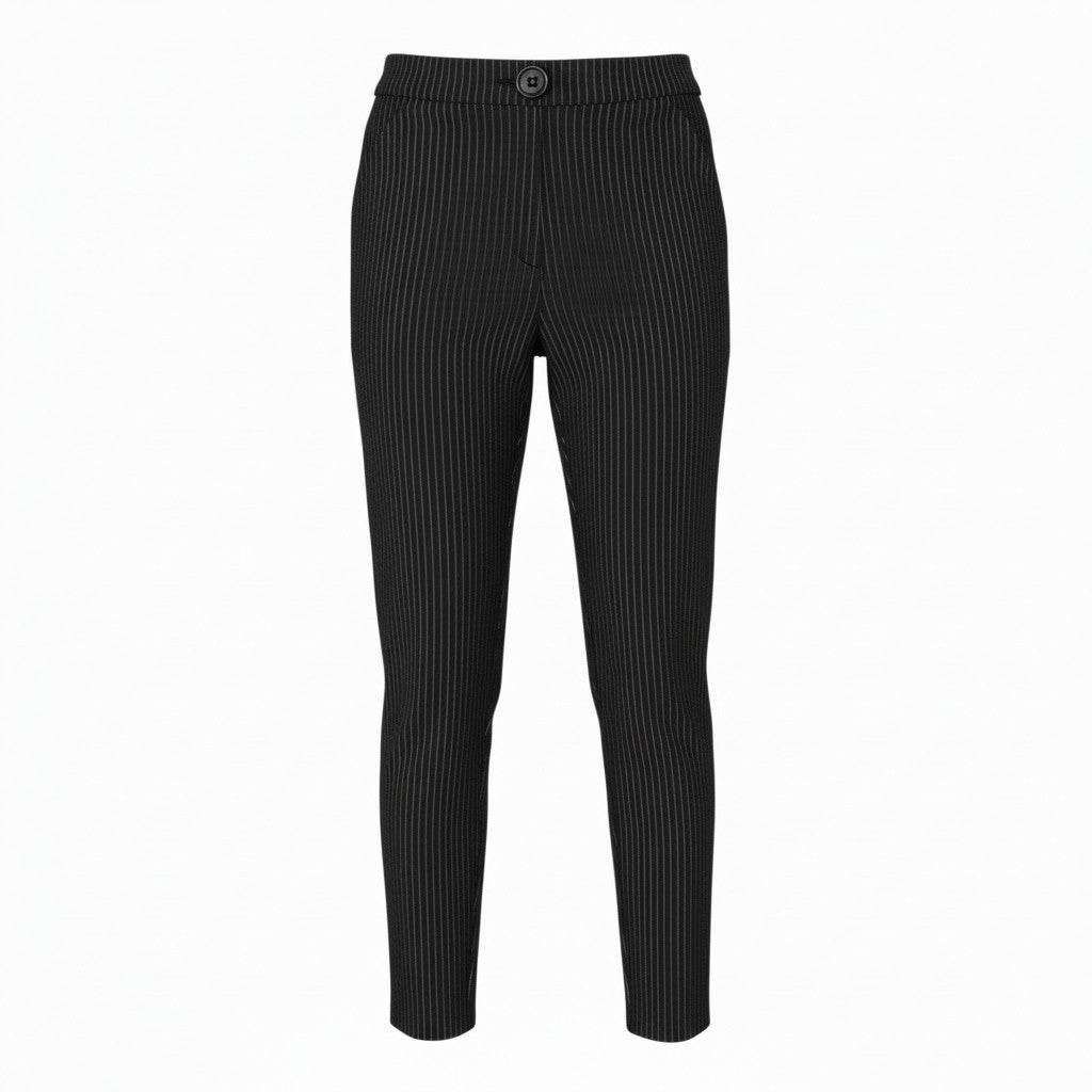 MARINA RINALDI Women Trousers L Black Pinstriped Elastic Waist Slim Fit